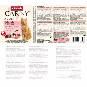 ANIMONDA Carny Adult Peru, Frango e Camarão - Alimento húmido para gatos - 400 g