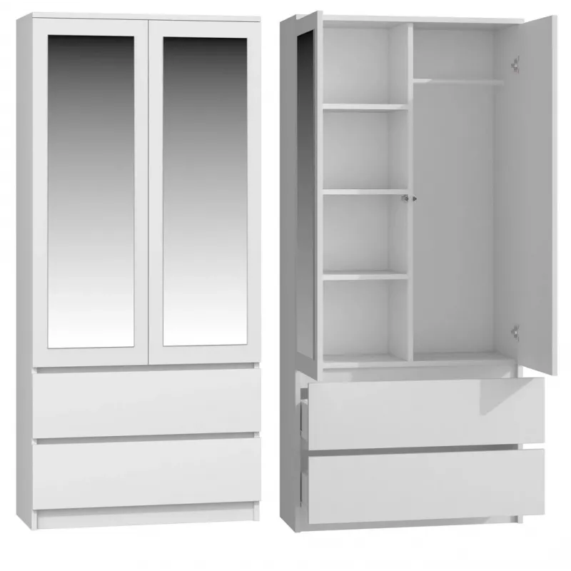 Topeshop SS-90 BIEL LUSTRO Roupeiro/armário de quarto 5 prateleiras 2 porta(s) branco