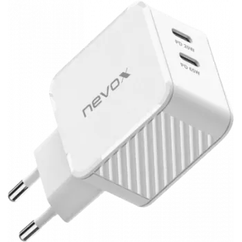 Carregador 65W DUAL USB-C (PD) QC3.0 GaN (branco, PD 3.0, QC 3.0)