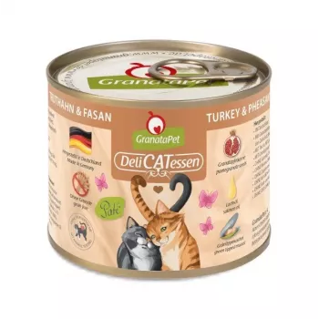 Comida húmida para gatos Fox4Pets GRANATAPET DeliCATessen Peru e Faisão, 200 g, alimento completo, 80% humidade