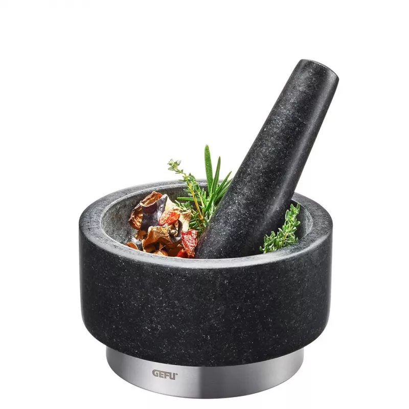 Almofariz GEFU 35300 preto aço inoxidável granito 14 cm