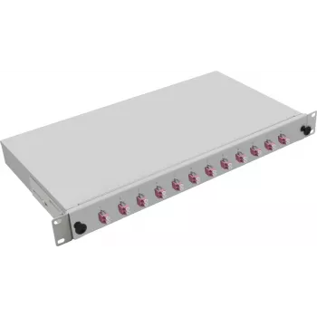 Caixa de derivação de fibra ótica helos LWL 252009 – montagem em rack 1HE, 12× LC MM