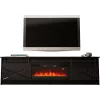 Suporte de TV com lareira Cama Meble modelo GRANERO – 200 x 56,7 x 35 cm, preto/preto brilhante, 2 portas, 2 prateleiras, portas de correr, MDF/aglomerado