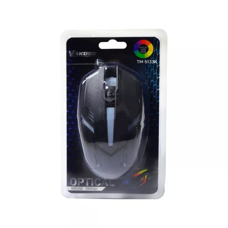 Rato gaming com fios VAKOSS TM-5133K, ótico 1000 DPI, 3 botões, USB, preto