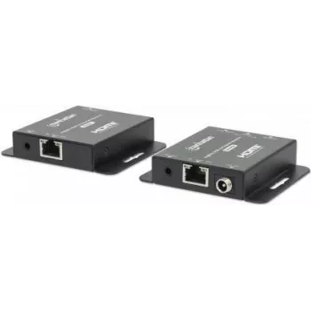 Kit extensor HDMI over Ethernet 4K Manhattan, prolonga o sinal 4K@30Hz até 40 m ou o sinal 1080p@60Hz até 70 m com um único cabo Ethernet Cat6, transmissor e recetor, Power over Cable (PoC), preto, três anos de garantia