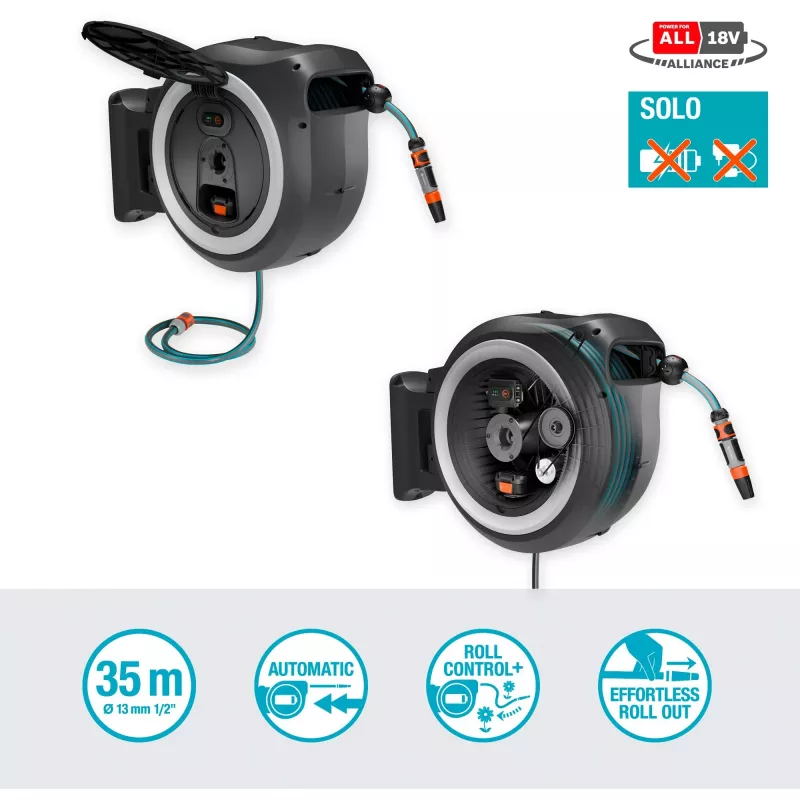 Gardena PowerRoll XXL 18V P4A Solo caixa de mangueira de parede a bateria, 40 m