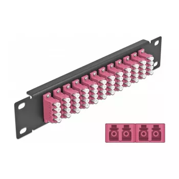 Patch panel de fibra ótica DeLOCK 10 polegadas 12 portas LC quad violeta 1U preto