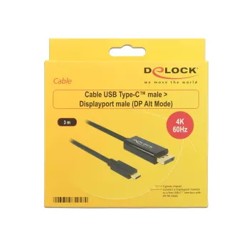 Delock Cabo USB Type-C macho > DisplayPort macho (DP Alt Mode) 4K 60 Hz 3m preto