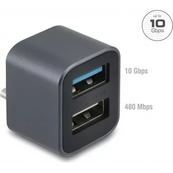 Mini hub USB DELOCK ficha USB Type-C para 1x USB 10 Gbps Type-A e 1x USB 2.0 Type-A (modelo 64359)