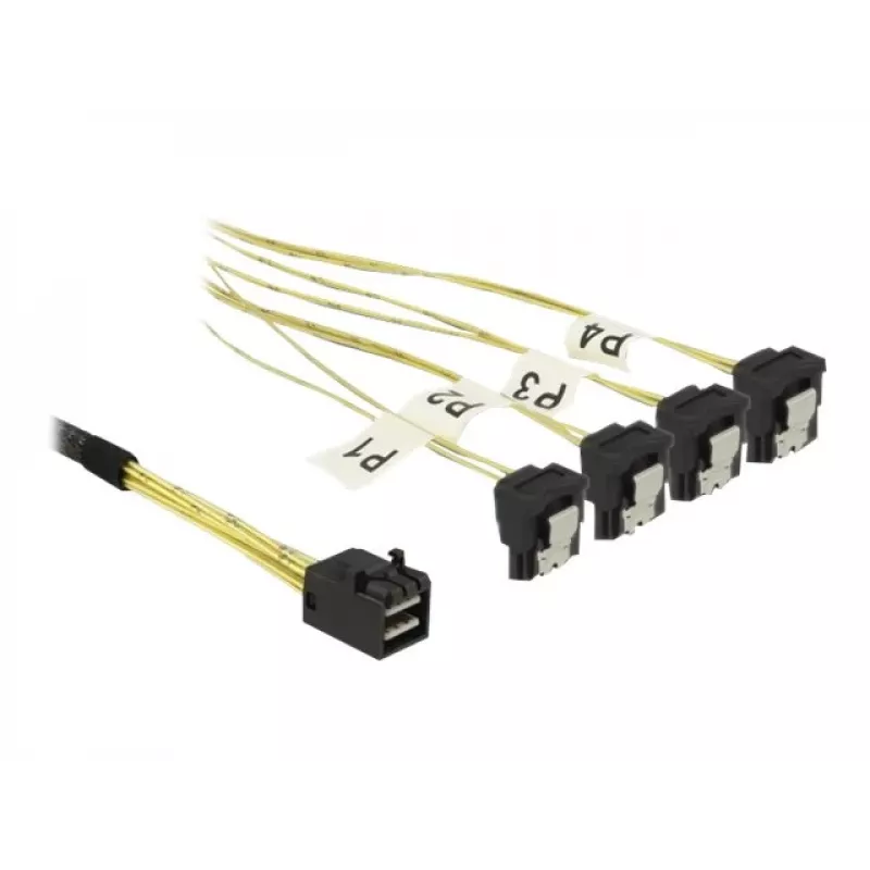 Cabo SCSI DeLOCK 85685 preto amarelo 1 m 1 x Mini SAS HD SFF-8643 4 x SATA 7 Pin