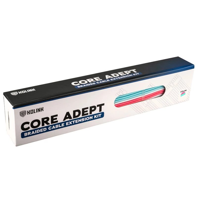 Kolink Core Adept kit de extensão de cabos entrançados, branco brilhante/azul néon/rosa puro
