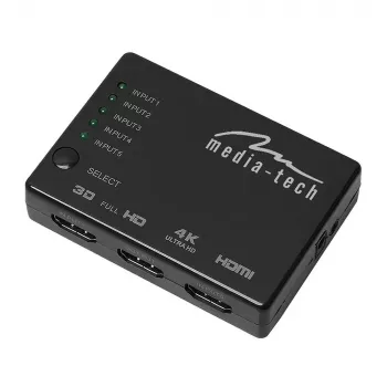 Comutador HDMI MEDIA-TECH MT5207, 5x entradas HDMI, 1x saída HDMI, preto