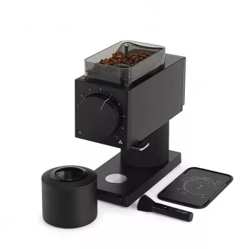 Moinho de café elétrico Fellow Ode 2ª Geração — 140 W, depósito de grãos 100 g, mós de aço inoxidável, 230 V, preto