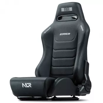Cadeira de corrida com encosto ajustável Next Level Racing ERS3 Elite Premium — couro sintético preto, encosto reclinável, compatível com montagem em cockpit e no chão
