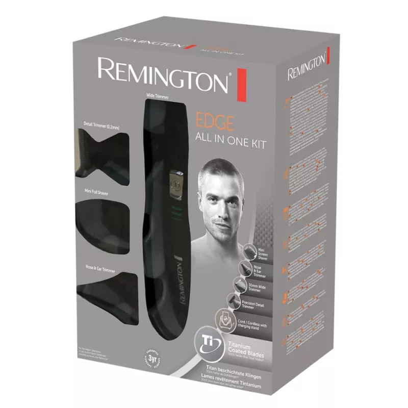 Remington PG6030 Edge kit de cuidado pessoal, lâminas com revestimento de titânio, 7 níveis de comprimento, bateria, para barba/cabeça/nariz/orelhas, preto