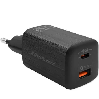 Carregador Qoltec 50766 para dispositivos móveis portátil, consola de jogos portátil, powerbank, smartphone, smartwatch, tablet preto AC carregamento rápido para interiores