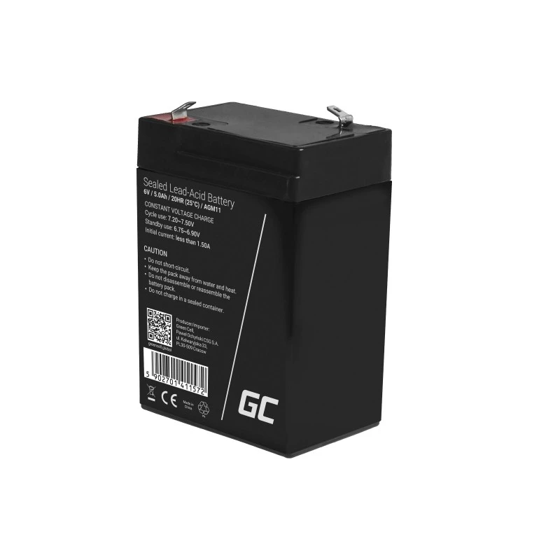 Bateria UPS Green Cell AGM11 6 V 5 Ah chumbo-ácido (VRLA) bateria individual, 70×100×47 mm, 780 g