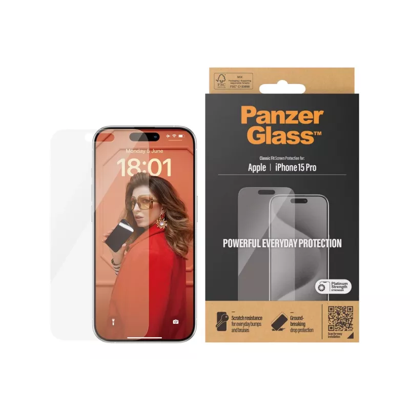 PanzerGlass® Película de proteção de ecrã iPhone 15 Pro | Classic Fit