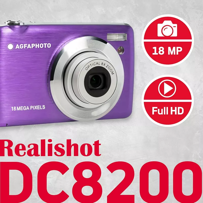Agfa Photo DC8200 roxo + bolsa + cartão SD 16 GB