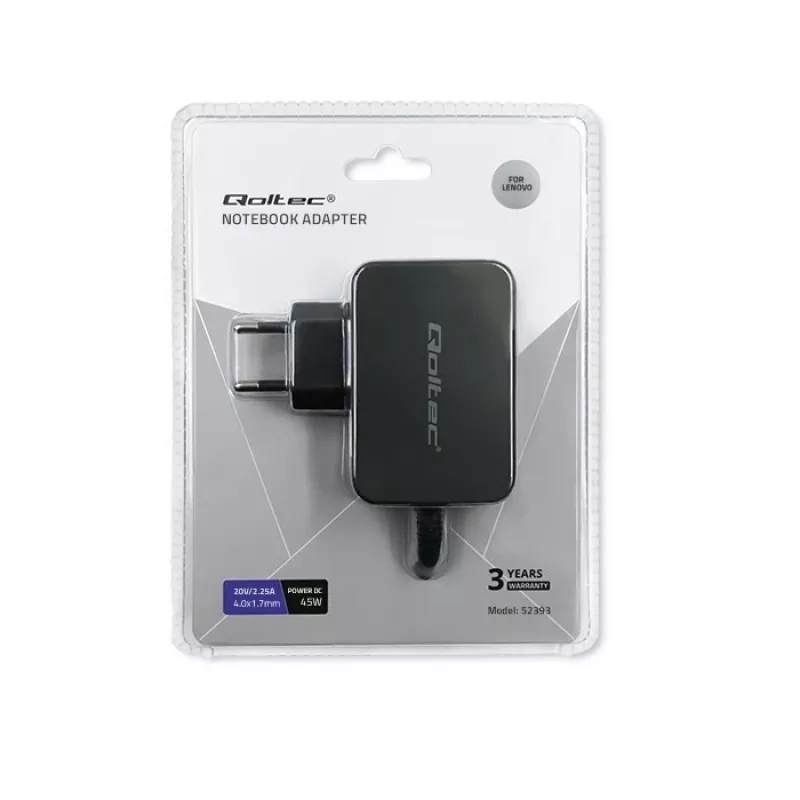 Fonte de alimentação QOLTEC 45W 20V 2,25A para dispositivos portáteis, modelo 52393