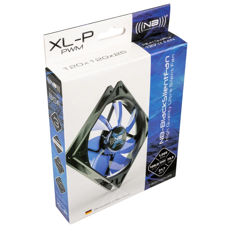 Ventoinha para caixa NoiseBlocker BlackSilentFan XLP 120 mm, 2000 U/min, 128 m³/h, 31 dB, 4,5 V, preto