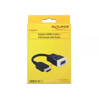 Delock 65587 adaptador HDMI-A macho para VGA (D-Sub 15) fêmea com áudio, preto/branco