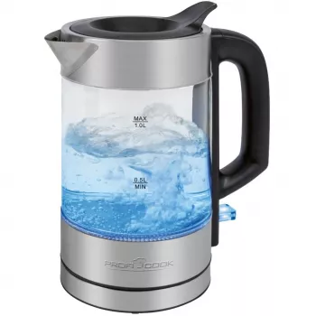 ProfiCook PC-WKS 1229 G chaleira 1 L 1600 W aço inoxidável, transparente