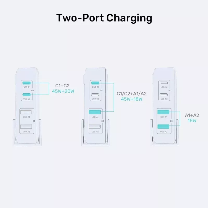 Carregador de mesa Unitek P1228AWH01-EU 70W 2×USB-A 2×USB-C