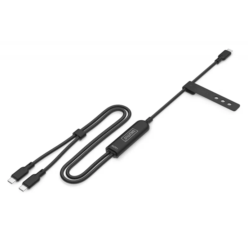 Cabo de carregamento USB-C 2em1 DIGITUS 140W, USB-C para 2×USB-C, 1,8 m, USB 2.0, preto