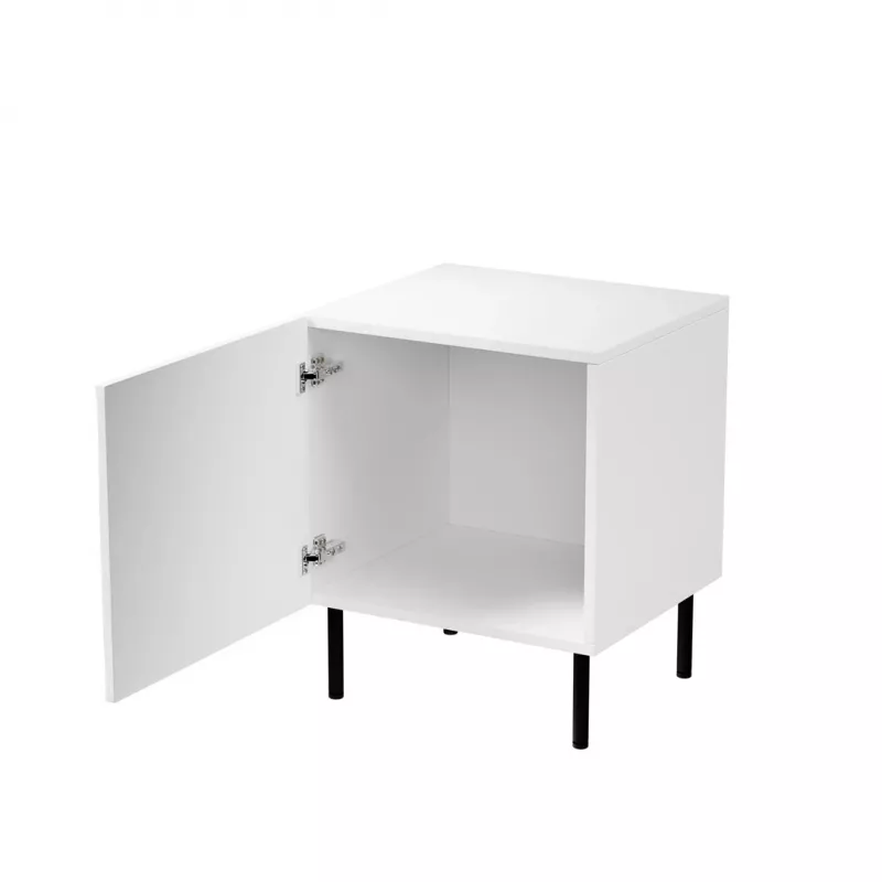 Mesa de cabeceira Cama Meble JUNGLE 53,5×40,5×44 cm branco mate, MDF e aglomerado, pernas pretas, conjunto de 2