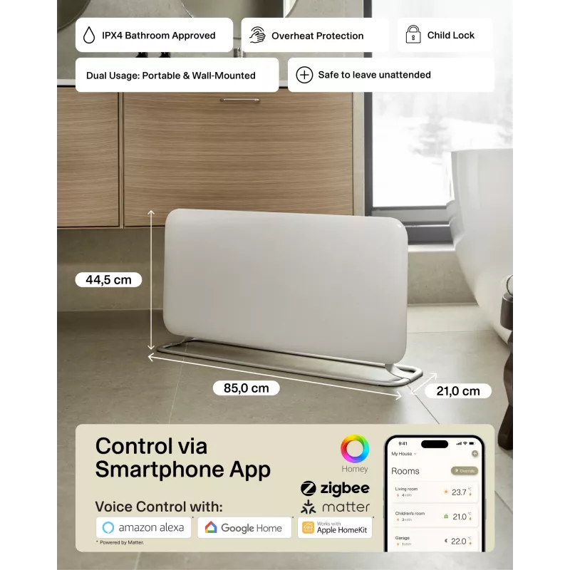 Mill Aquecedor de painel Wi-Fi | PA1500WIFI4A | Aquecedor de painel | 1500 W | Adequado para divisões até 22 m² | branco | IPX4