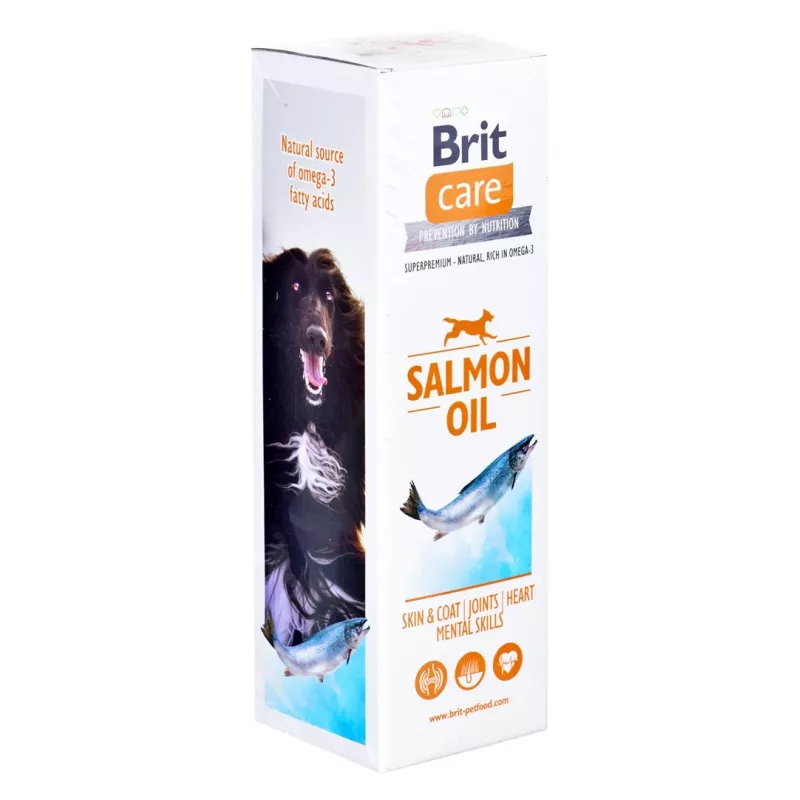 Suplemento de óleo de salmão líquido Brit Care 500 ml para gatos e cães – cuidado da pele e do pelo