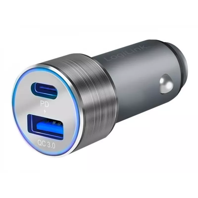 Fonte de alimentação para automóvel LogiLink – 36 Watt – 3 A – PD 3.0, QC 3.0 – 2 portas de saída (USB, USB-C de 24 pinos)