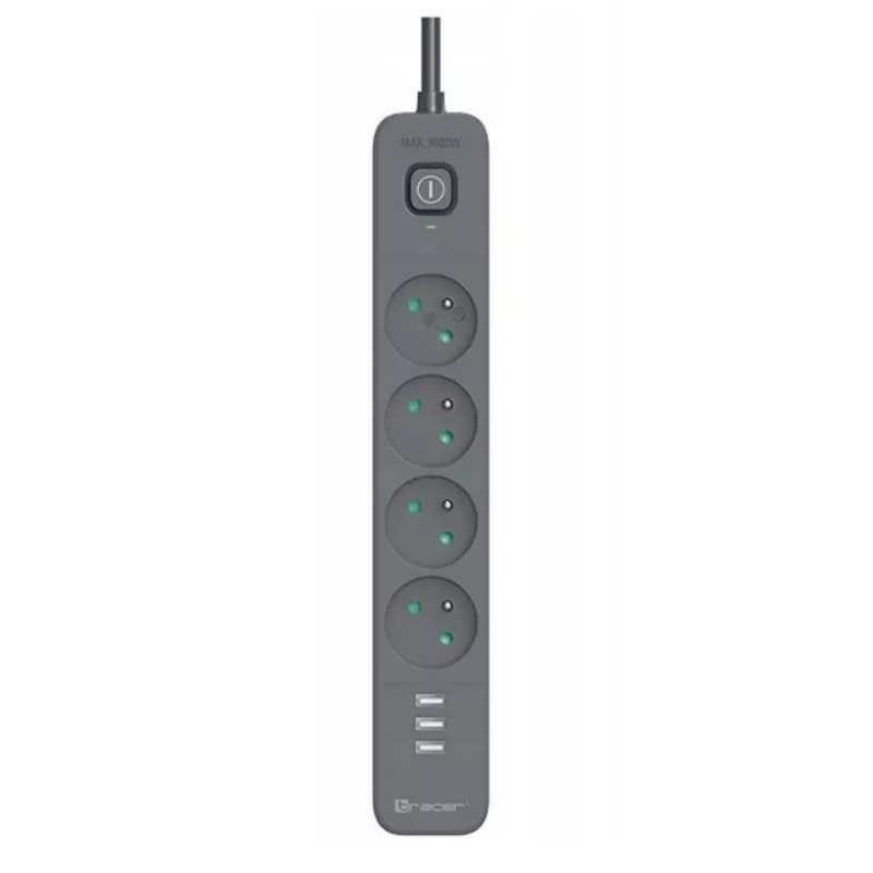 Régua de proteção contra sobretensões Power Line+ mobile ready 1,5 m (4 tomadas + 3x USB-A, 5V 2,4A)