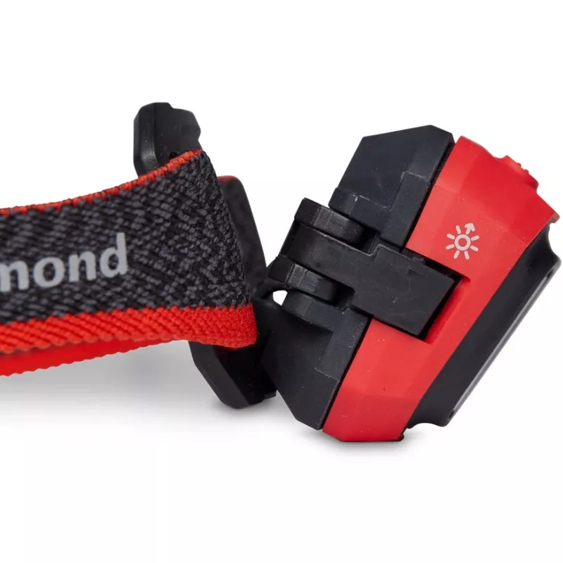 Lanterna frontal Diamond Storm 450 preta com faixa de cabeça preta e vermelha