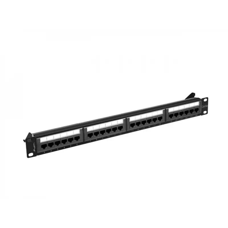 Patch panel 1U LANBERG PPUA-1024-B, 24 portas, Cat6a, U/UTP, rack 1U, profundidade 102 mm, metal, preto