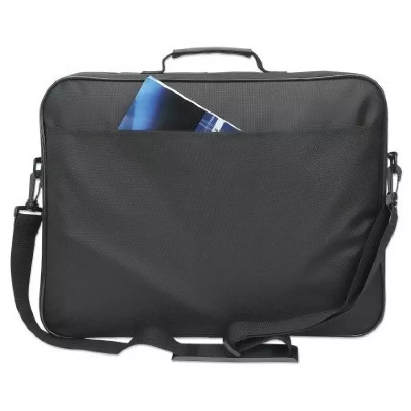 Mala para portátil Manhattan Cambridge 17,3 polegadas, design Clamshell, preto, LOW COST, compartimento para acessórios, compartimento para documentos na parte traseira, alça de ombro (amovível), compatível com Targus CN418EU, mala para portátil, três anos de garantia