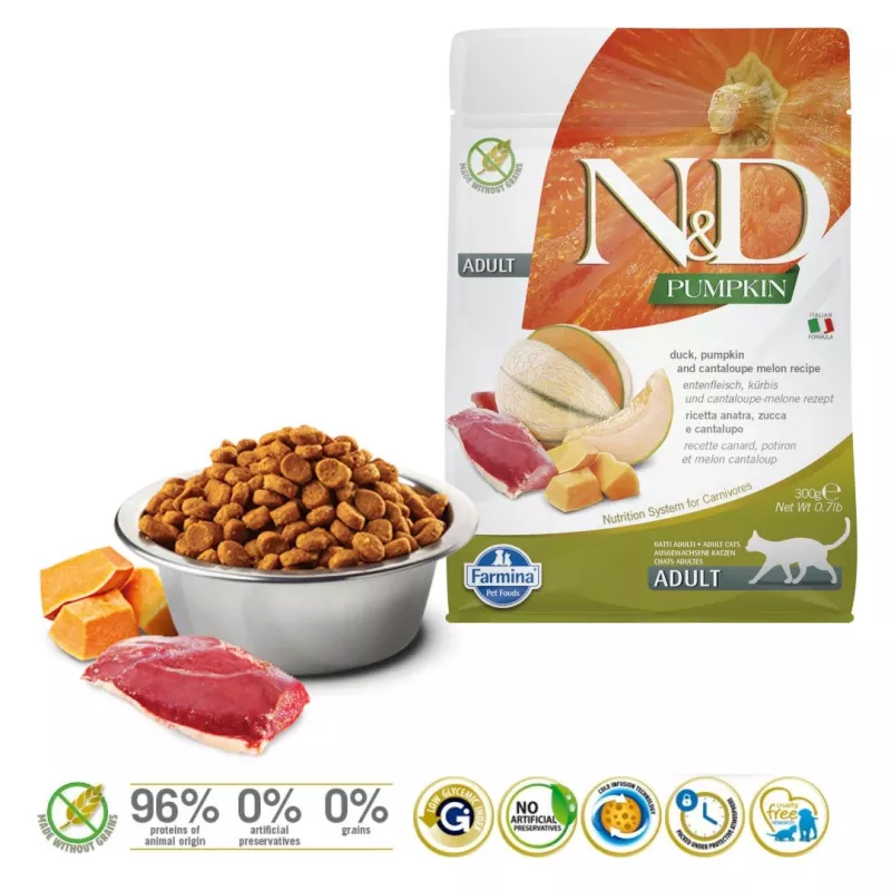 FARMINA N&D Pumpkin Cat Pato e Melão Cantalupo Adult - Comida seca para gatos - 300 g