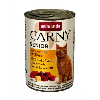 Alimento húmido para gatos animonda Carny Vaca + Frango com Queijo 400 g — Senior, 80% humidade, 10% proteína