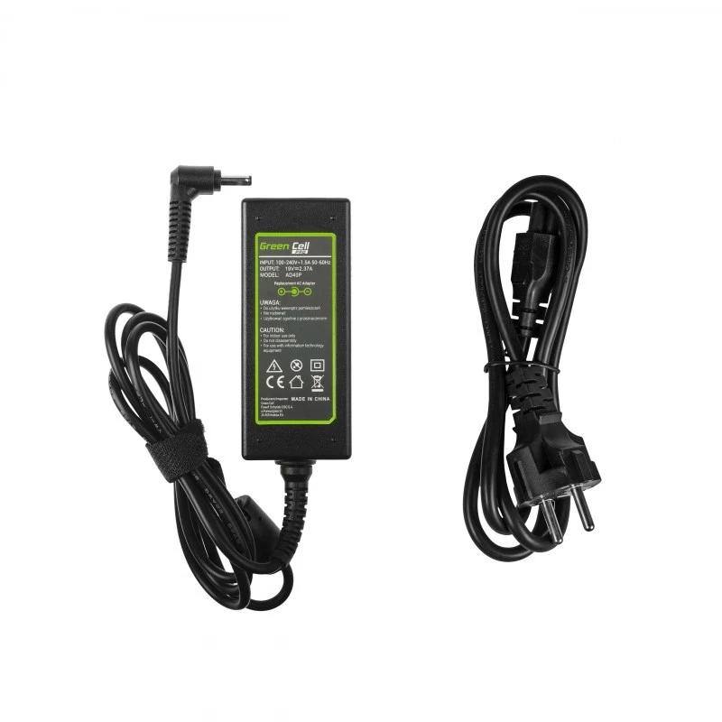 Fonte de alimentação Green Cell AD40P 45W para portáteis, 19V 2.37A, AC-DC, entrada 100–240V, preto