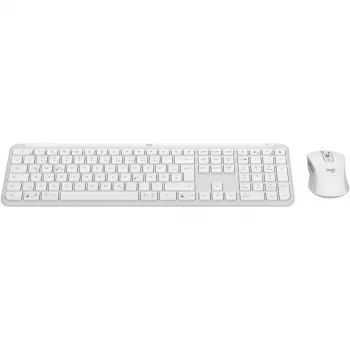 Teclado e rato Logitech MK950 Signature Slim incluindo Office RF Wireless + Bluetooth QWERTZ alemão graphite branco