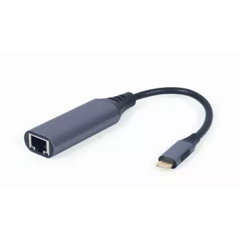 Adaptador de rede Gembird A-USB3C-LAN-01 Type-C USB 3.2 Gen 1, Gigabit RJ-45, cabo de 0,15 m, caixa metálica, cinzento/preto
