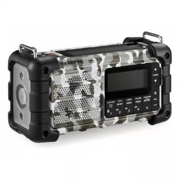 Rádio de emergência portátil Sangean MMR-99 DAB+ com manivela e carregamento solar, Artic Camo