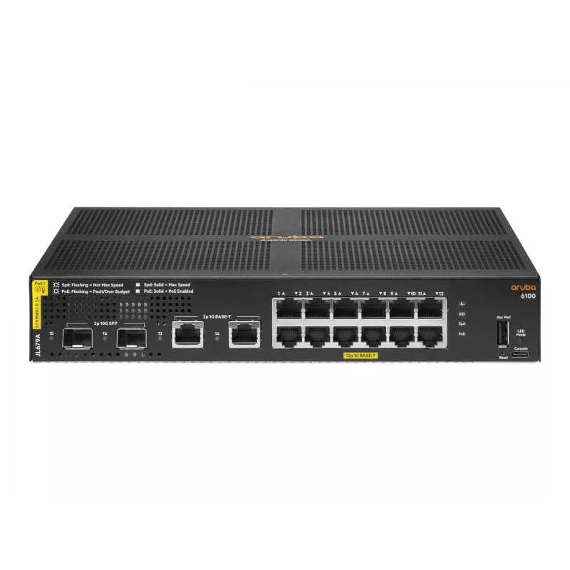 HPE Aruba Networking 6100 12G Class4 PoE 2G/2SFP+ 139W Managed L3 Gigabit Ethernet (10/100/1000) Power over Ethernet (PoE) 1U preto