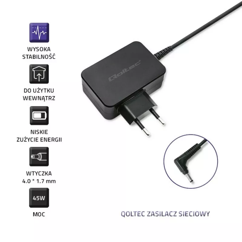 Fonte de alimentação QOLTEC 45W 20V 2,25A para dispositivos portáteis, modelo 52393