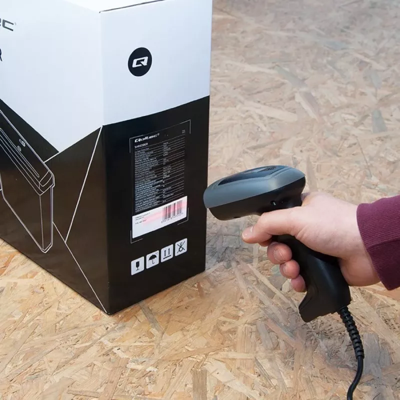 Leitor de códigos de barras manual QOLTEC 50863 — leitor 1D/2D, USB com fios, sensor LED, preto, 5V, cabo de 1,8 m