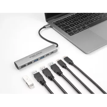 Dock para portátil DeLOCK 64232 com fios USB 3.2 Gen 1 Type-A Type-C Cinzento