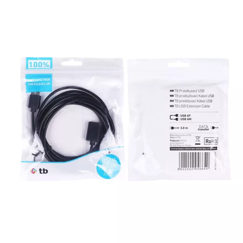 Cabo de extensão USB AM-AF 1,8 m preto