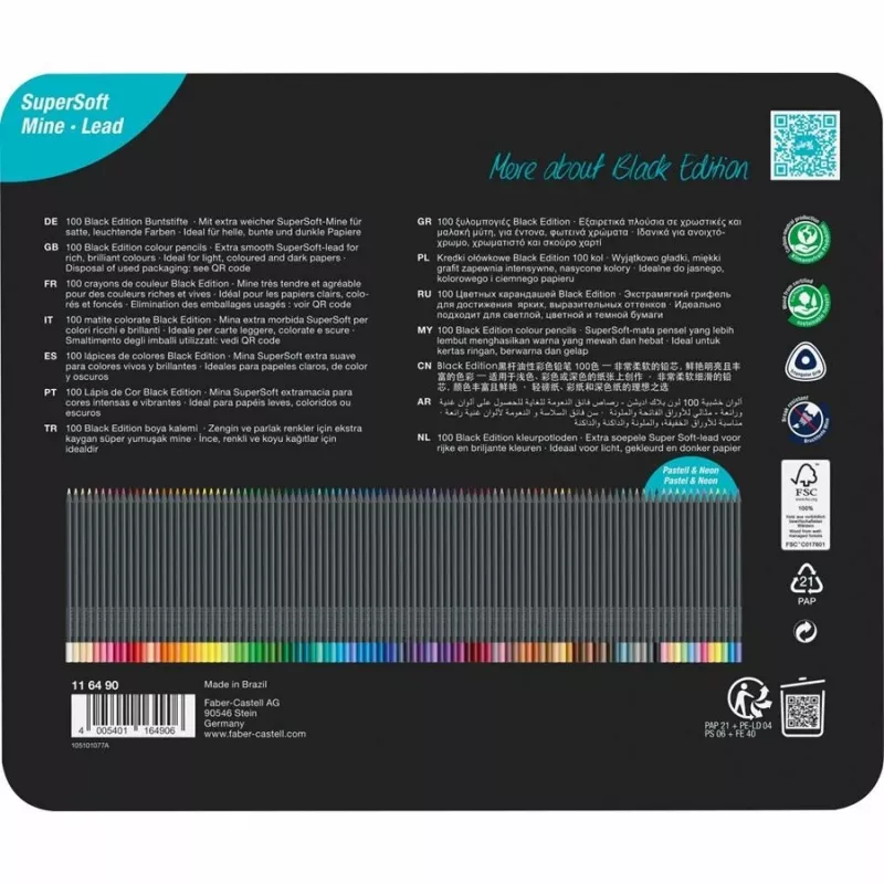 Faber-Castell Black Edition lápis de cor, 100 unid. em caixa de metal (116490)