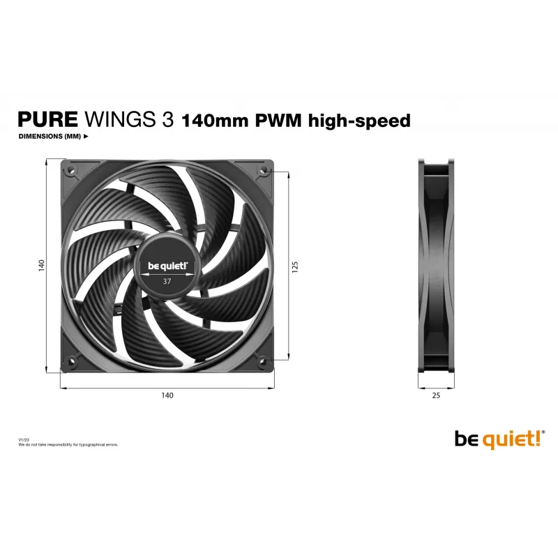 be quiet Pure Wings 3 140mm Ventoinha de caixa PWM de alta velocidade para computador 14 cm Preto 1 unid.